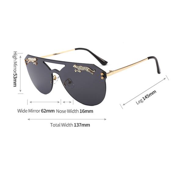 LUXURY Rimless Oversized Cateye Leopard Tiger Sunglasses Gold Accent Brown NEW - Picture 6 of 6